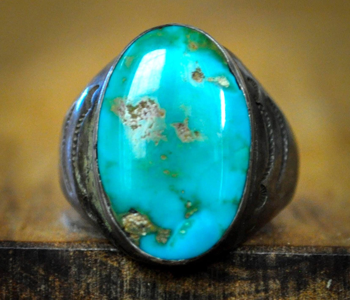 Vintage Navajo Sterling Silver Turquoise Oval Statement Ring - Southwestern Sterling Silver Large Turquoise Cabochon Dome Ring Size 10.5