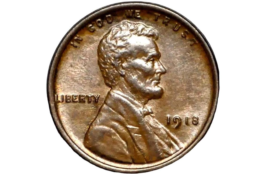 1918 Wheat Penny with mint luster no mint mark from the philadelphia mint