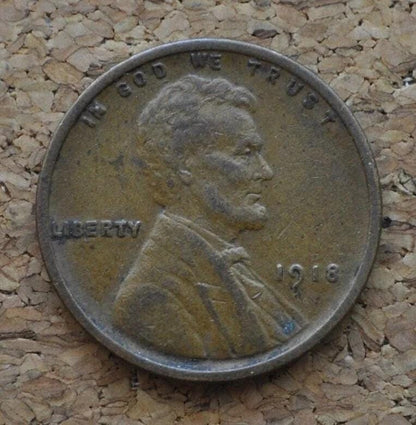 1918-D Wheat Penny - VG to F (Very Good to Fine) Grade / Condition - Denver Mint - WWI Era US Cent - 1918 D Wheat Ear Cent - 1918D