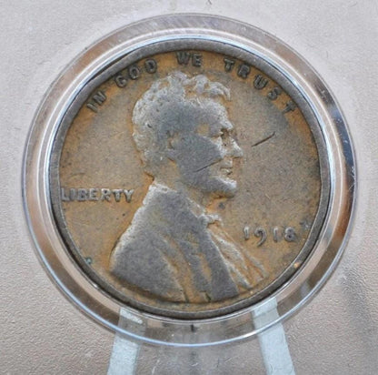 1918-D Wheat Penny - VG to F (Very Good to Fine) Grade / Condition - Denver Mint - WWI Era US Cent - 1918 D Wheat Ear Cent - 1918D