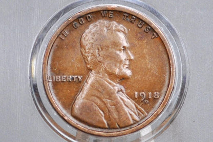 1918-D Wheat Penny - VG to F (Very Good to Fine) Grade / Condition - Denver Mint - WWI Era US Cent - 1918 D Wheat Ear Cent - 1918D