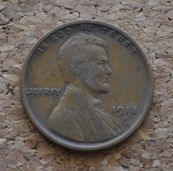 1918-D Wheat Penny - VG to F (Very Good to Fine) Grade / Condition - Denver Mint - WWI Era US Cent - 1918 D Wheat Ear Cent - 1918D