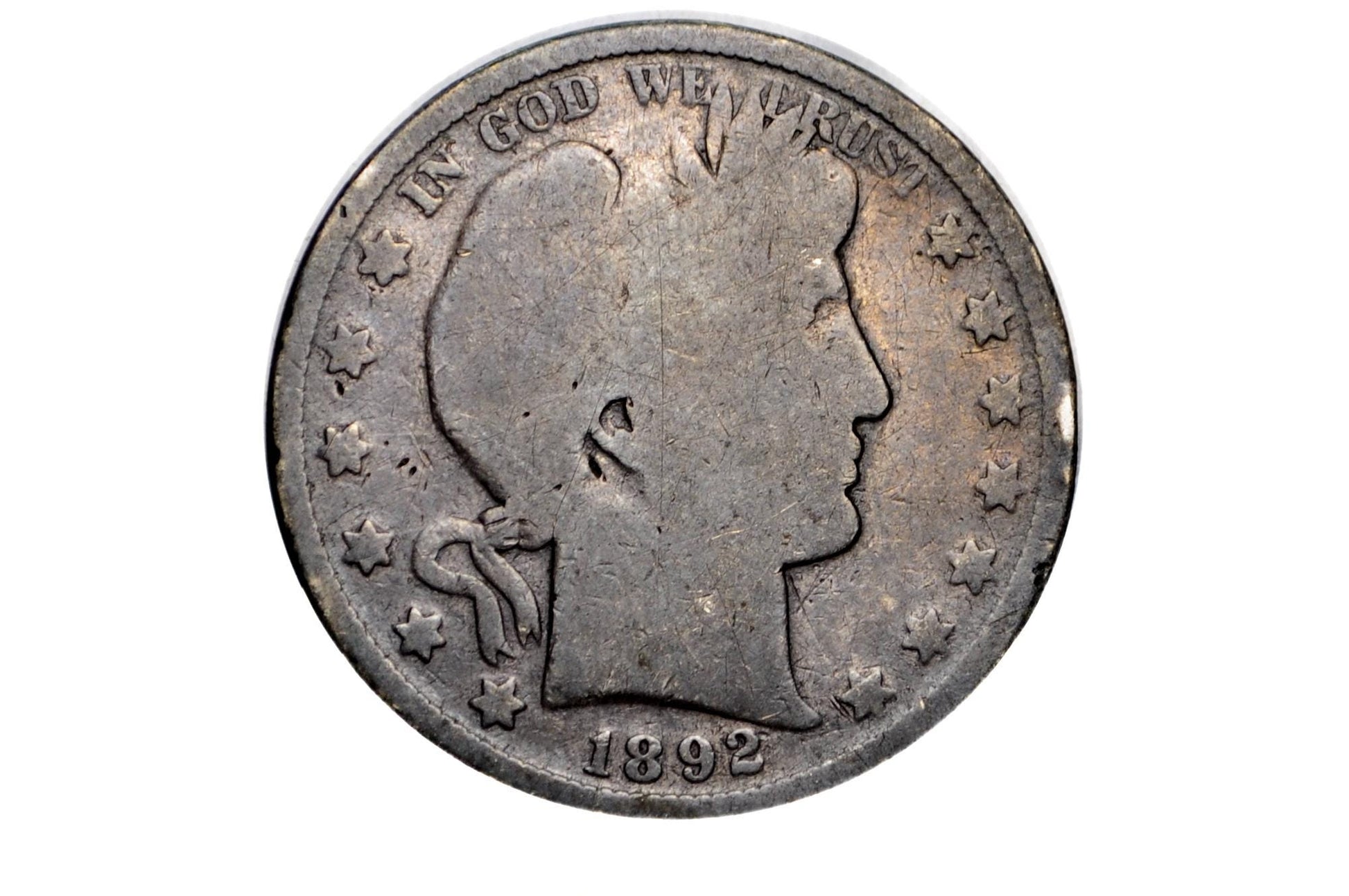 1892 Barber Half Dollar - G+ (Good) - Philadelphia Mint - 1892 Barber Silver Half Dollar, Semi-Key Date / Low Mintage Date!