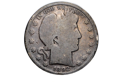 1892 Barber Half Dollar - G+ (Good) - Philadelphia Mint - 1892 Barber Silver Half Dollar, Semi-Key Date / Low Mintage Date!