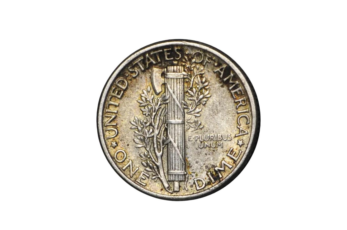 Silver dime coin from 1925 in about uncirculated condition