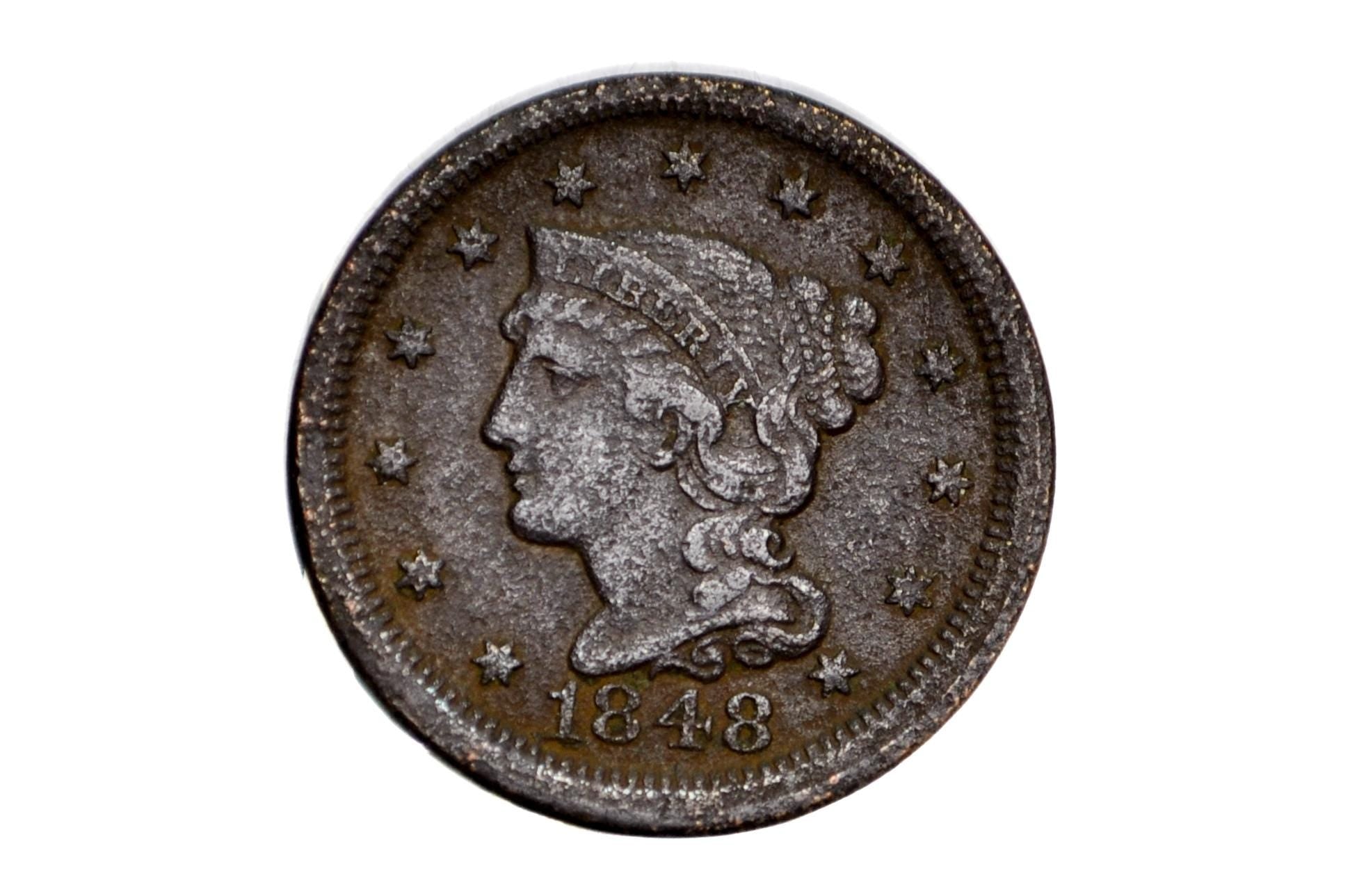 コネコです。 1848 Braided Hair Large Cent - Choose by Grade VG-VF - 1848
