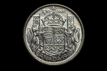 1940-1959 Canadian Silver Half Dollars - XF-BU (Extremely Fine to Unc.) - 80% Silver - 50 Cent Silver Canada Fifty Cents Canadian