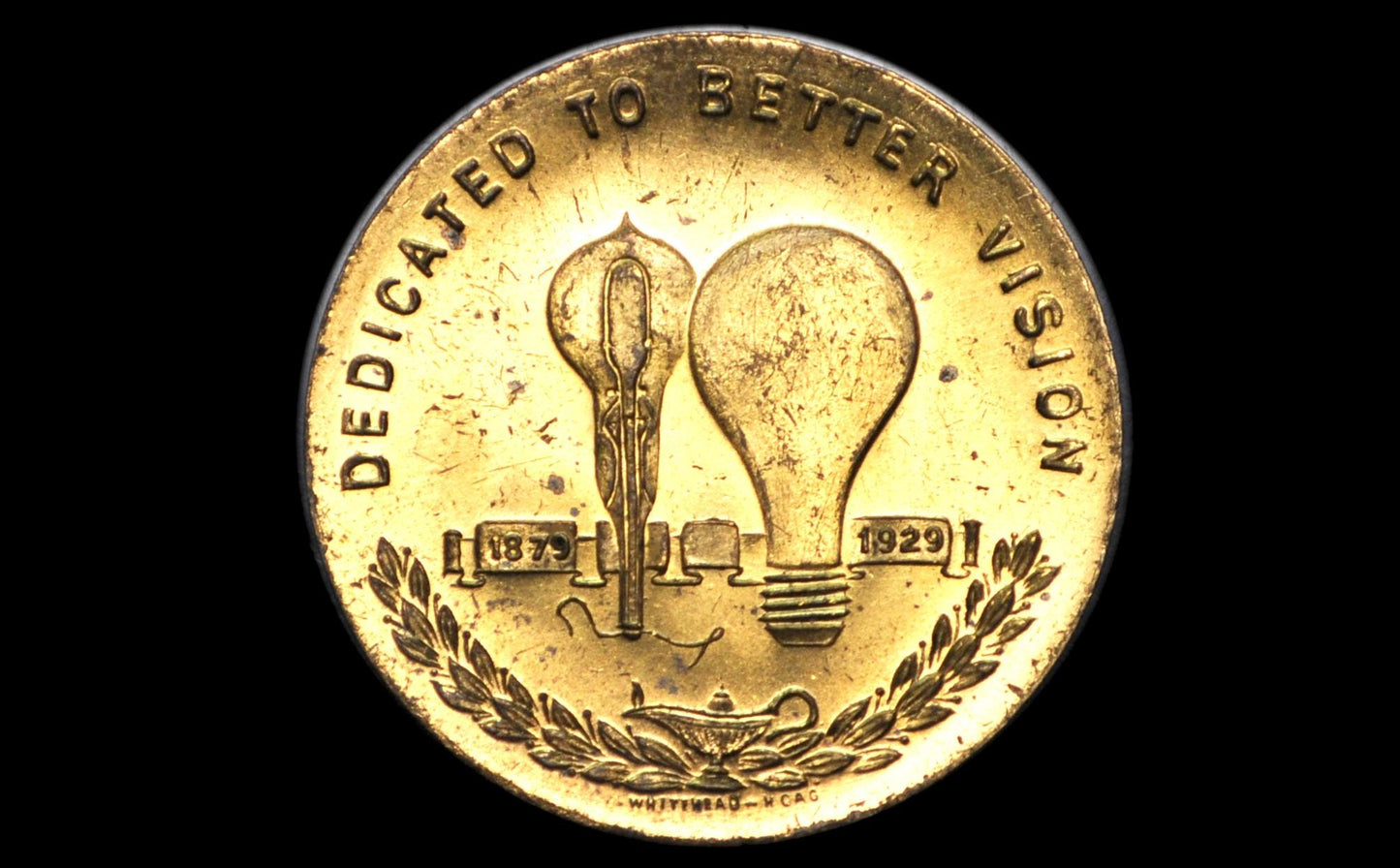 1879-1929 Thomas A. Edison Lights Golden Jubilee - Thomas Edison "Dedicated To Better Vision" Commemorative Token