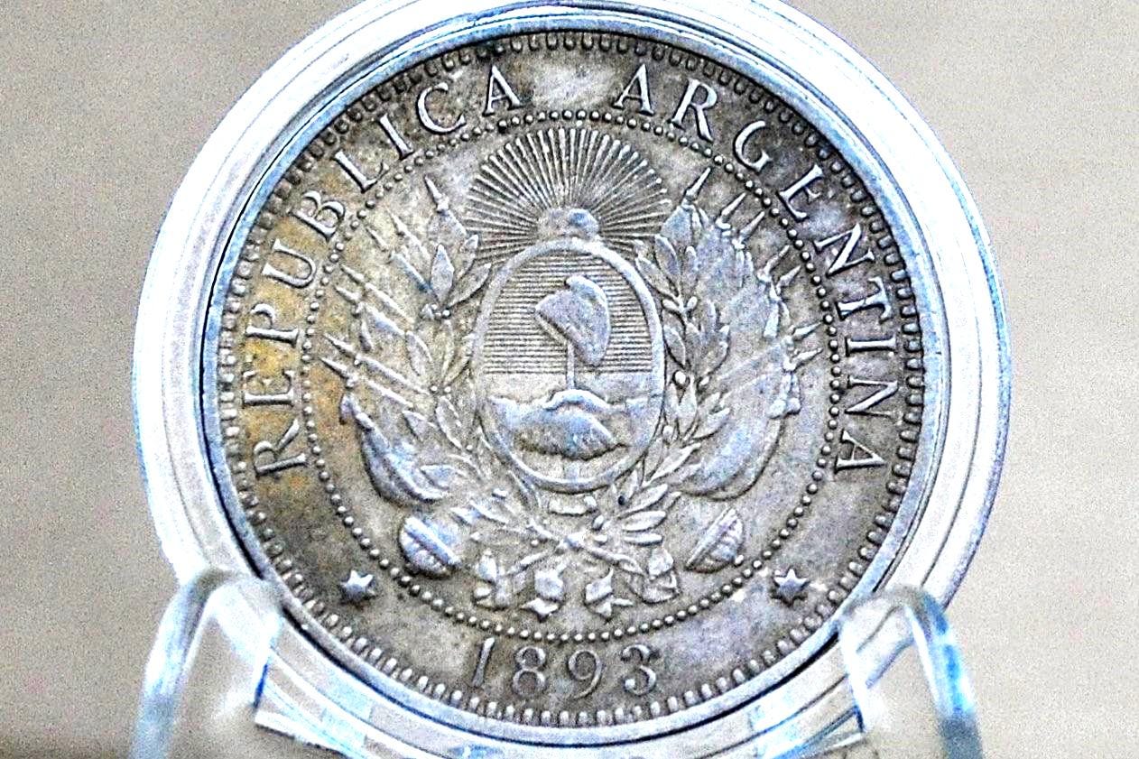 1893 Republic of Argentina Libertas Dos Centavos - AU - High Grade, Beautiful Coin - 1893 2 Centavos Argentina