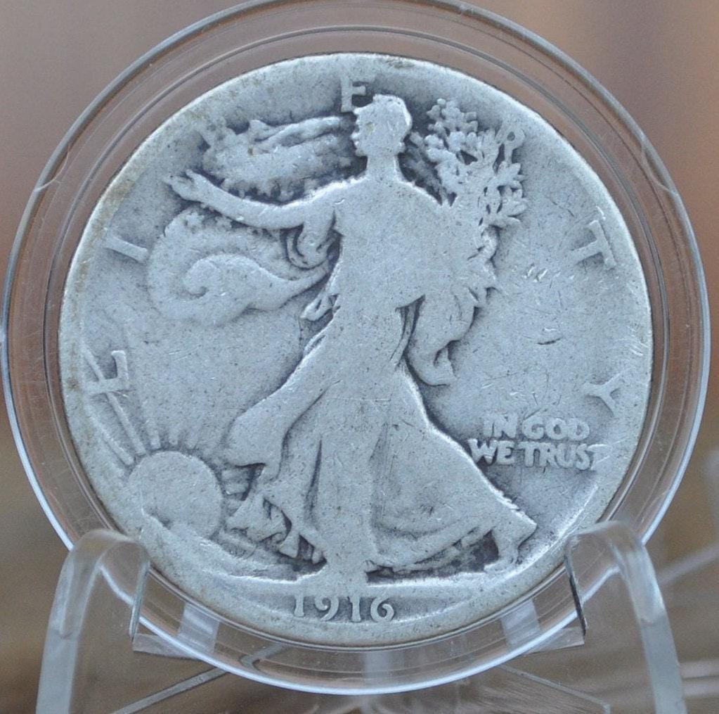 1916 Walking Liberty Silver Half Dollar - G (Good) - Key Date - Philadelphia Mint - 1916P WLH - Half Dollar 1916 Liberty Walking Half