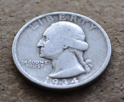 1934 Washington Silver Quarter - G-VF (Good to Very Fine) Choose by Grade Group - 1934 P Washington Quarter 1934 Silver Quarter 1934