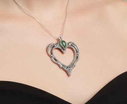 Sterling Silver Heart Pendant By Towle Sterling 1976 With Green Stone Accent - Antique Towle Sterling 1976 Heart Charm