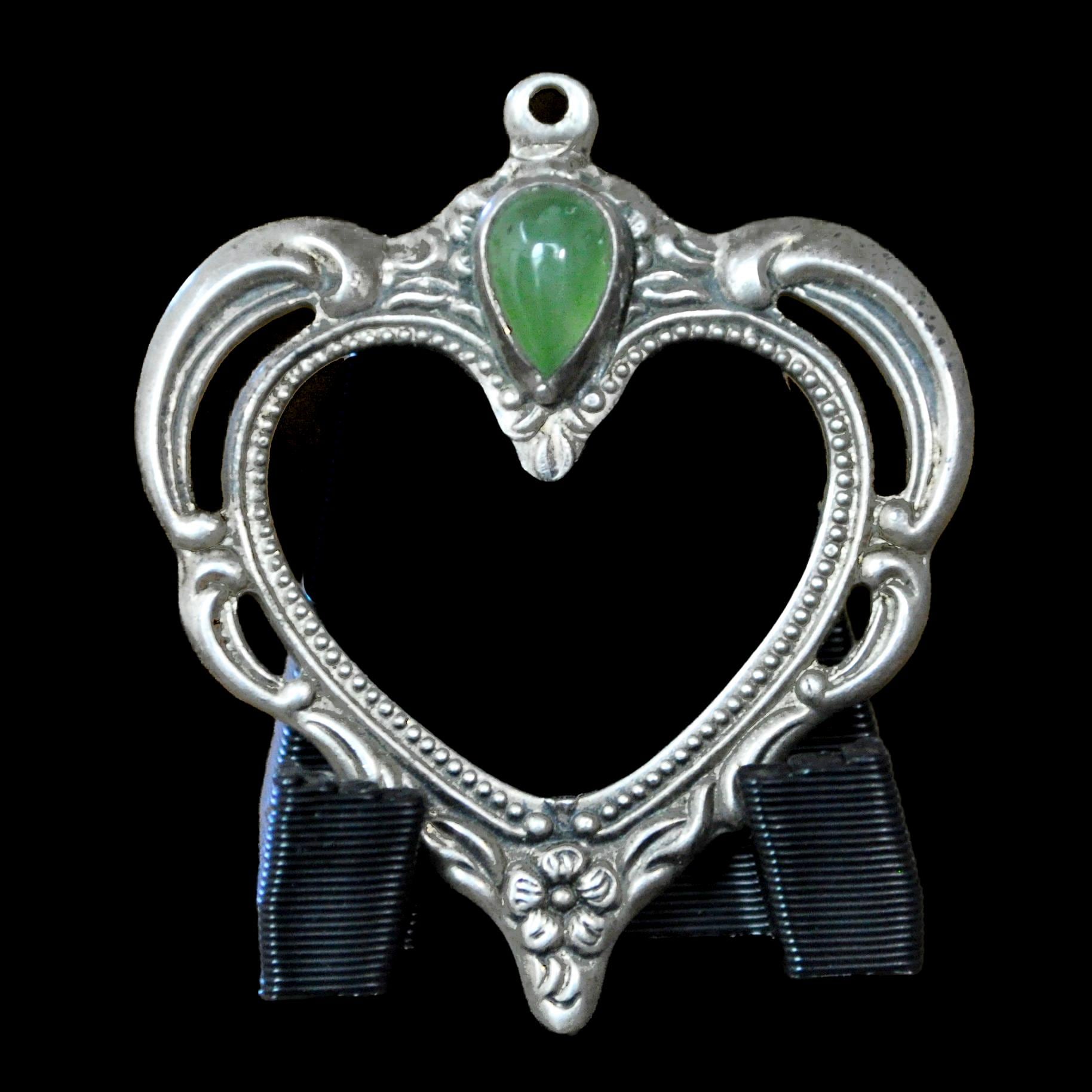 Sterling Silver Heart Pendant By Towle Sterling 1976 With Green Stone Accent - Antique Towle Sterling 1976 Heart Charm