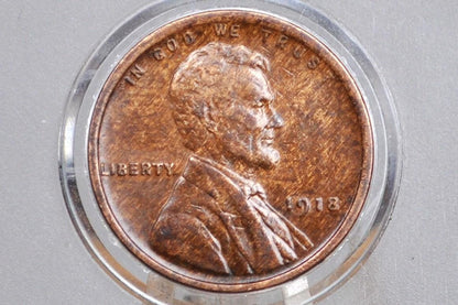 1918-D Wheat Penny - VG to F (Very Good to Fine) Grade / Condition - Denver Mint - WWI Era US Cent - 1918 D Wheat Ear Cent - 1918D