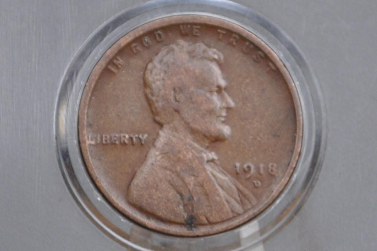 1918-D Wheat Penny - VG to F (Very Good to Fine) Grade / Condition - Denver Mint - WWI Era US Cent - 1918 D Wheat Ear Cent - 1918D