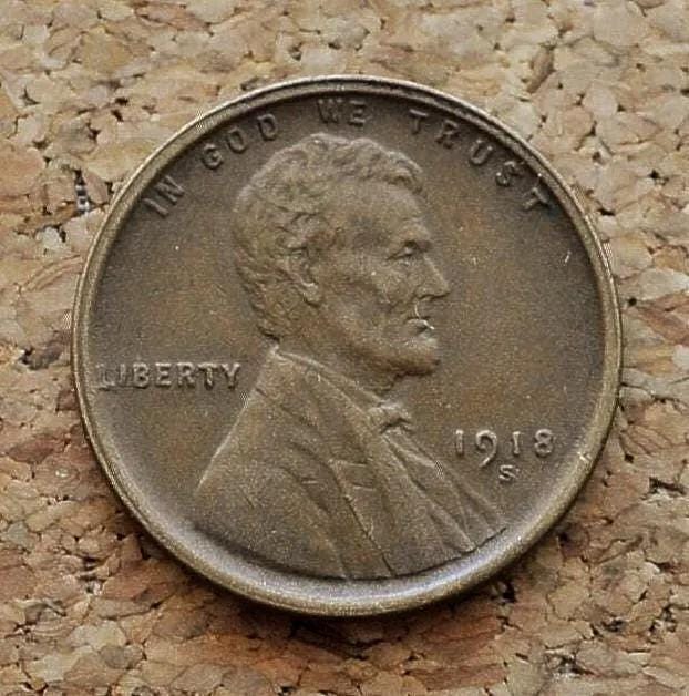 1918-D Wheat Penny - VG to F (Very Good to Fine) Grade / Condition - Denver Mint - WWI Era US Cent - 1918 D Wheat Ear Cent - 1918D