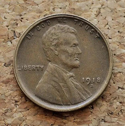 1918-D Wheat Penny - VG to F (Very Good to Fine) Grade / Condition - Denver Mint - WWI Era US Cent - 1918 D Wheat Ear Cent - 1918D