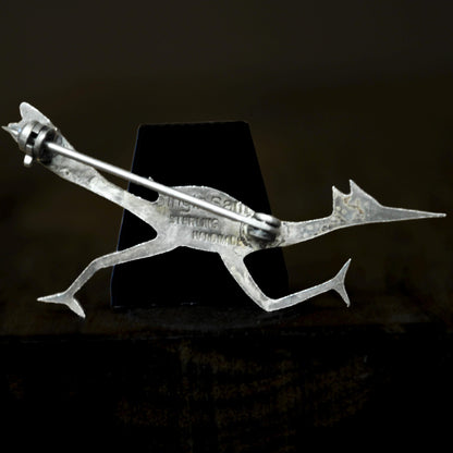 Handcrafted Sterling Silver Roadrunner Brooch Mid-Century Modern Bird Jewelry - Classic Sterling Silver Roadrunner Brooch By Singin Sam