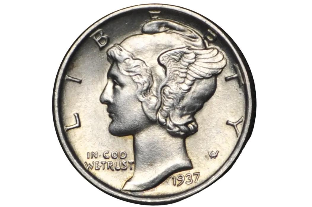1937 US Silver Dime in Choice Uncirculated grade / condition.