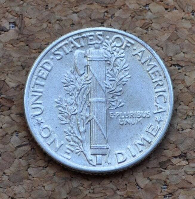 1937 Mercury Silver Dime - AU (About Uncirculated) - Philadelphia Mint - 1937 P Winged Liberty Head Silver Dime 1937P Dime