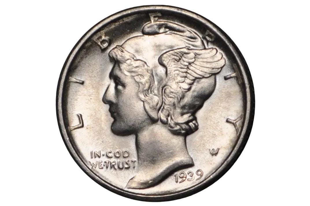 1939 US Silver Dime Winged Liberty Head Design in choice uncirculated condition