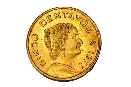 1975 Mexico 5 Centavos Josefa Ortiz de Dominguez Major Misaligned Die Error - Rare 1975 Mexico 5 Centavos One-Sided Misaligned Die Mint Erro