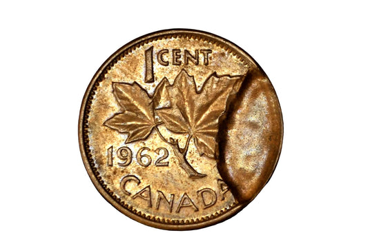 1962 Canada 1 Cent Rare Misaligned Die (MAD) Reverse Error - 1962 Canadian Penny - Dramatic Reverse Die Misalignment
