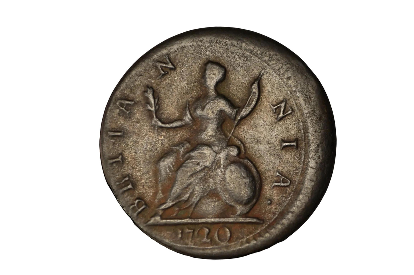 1720 Great Britain George I Halfpenny Error 10% Off-Center Strike - Rare 1720 George I Halfpenny 10 Off-Center Error Strike