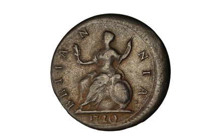 1720 Great Britain George I Halfpenny Error 10% Off-Center Strike - Rare 1720 George I Halfpenny 10 Off-Center Error Strike