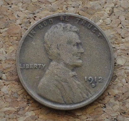 1912 P,D,S Wheat Penny - Choose by Mint and Grade - Lincoln Wheat Ear Cent - Semi Key Date - WWI Era Coin