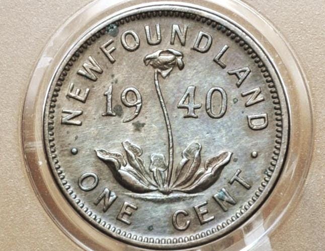 1940 Newfoundland 1 Cent - AU Condition - Rarer Coin, Low Mintage, only 300k Minted - Newfoundland Small Cent Coins -