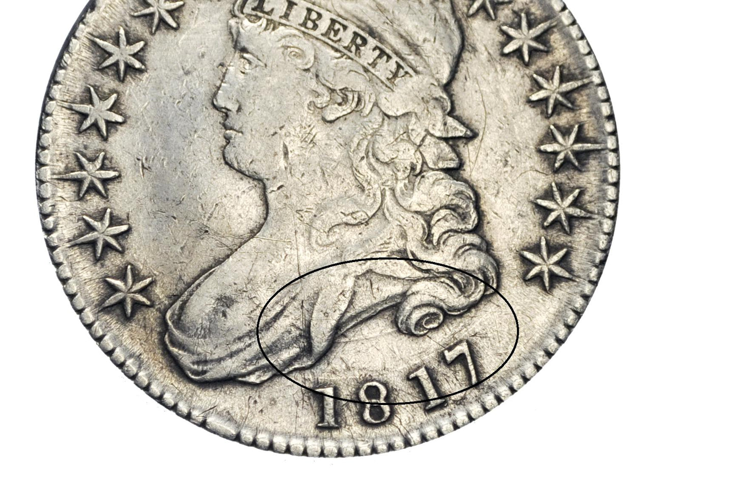 1817 Capped Bust Half Dollar - XF, Cleaned, Die Clash - Great Date - 1817 Half Dollar US Half Dollar 1817, Rare Early Half, Low Mintage Date