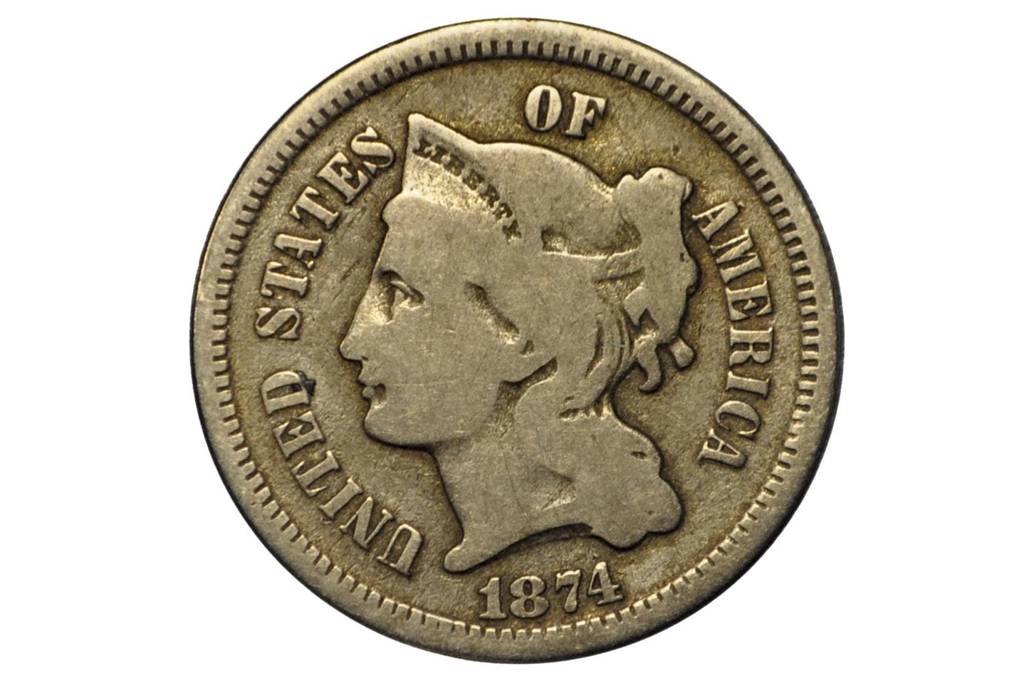 1874 Three Cent Nickel - XF+ Grade / Condition - Civil War Era - 3 Cent Nickel 1874