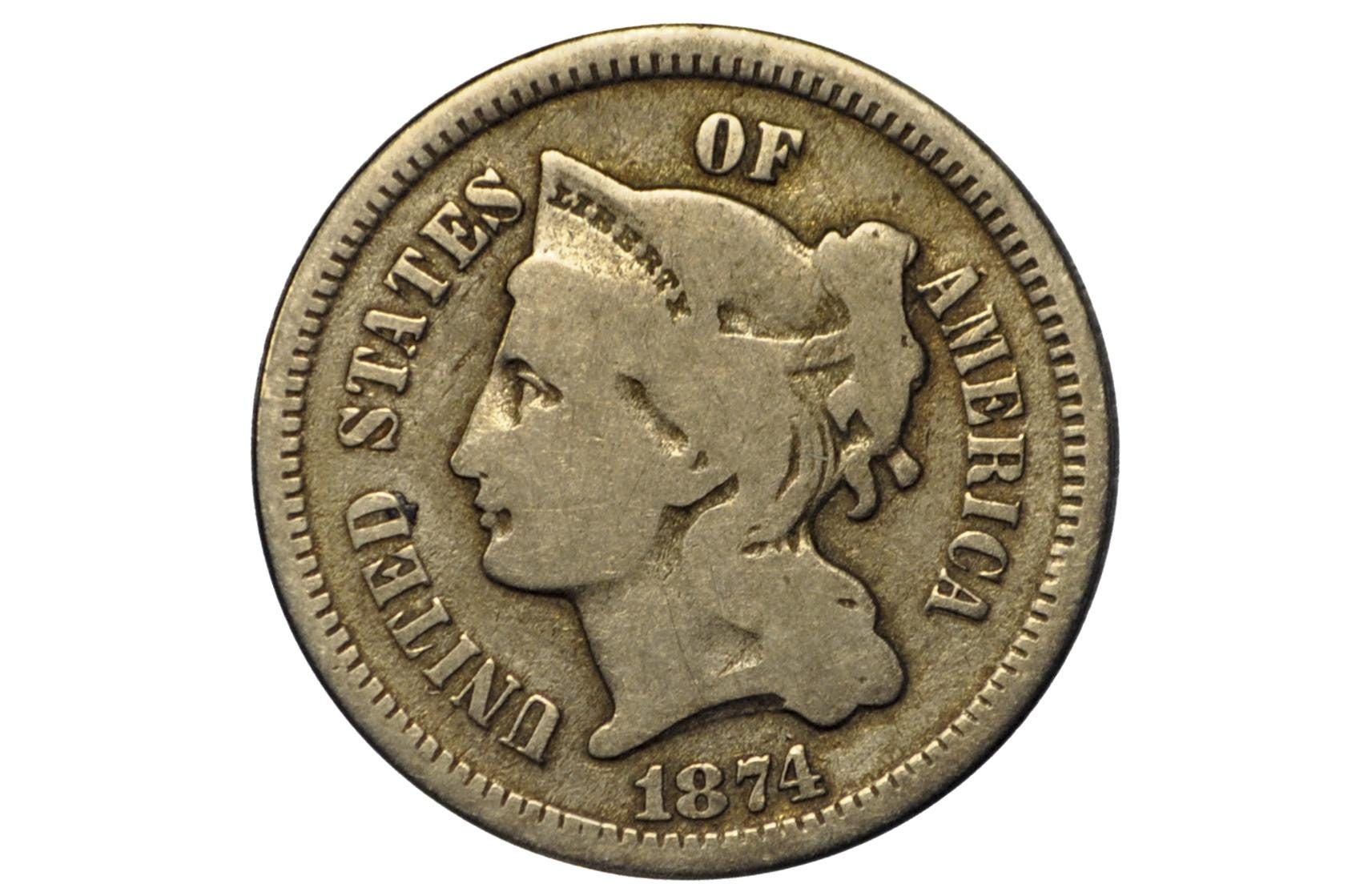 1874 Three Cent Nickel - XF+ Grade / Condition - Civil War Era - 3 Cent Nickel 1874