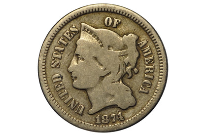 1874 Three Cent Nickel - XF+ Grade / Condition - Civil War Era - 3 Cent Nickel 1874