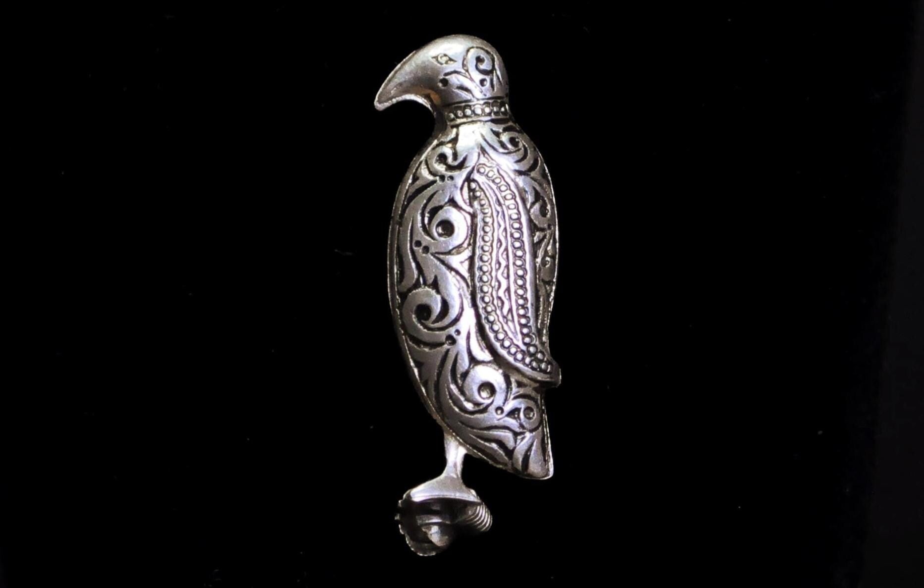 Vintage Sterling Silver Heraldic Eagle Brooch Filigree Tribal Scroll Design - Spain Bird Pin 925 Sterling Silver Openwork Figural Jewelry