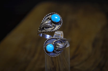 Vintage Navajo Turquoise Adjustable Sizing 3-7 Sterling Silver Stamped -Sleeping Beauty Turquoise Wrap Ring Adjustable Sizing