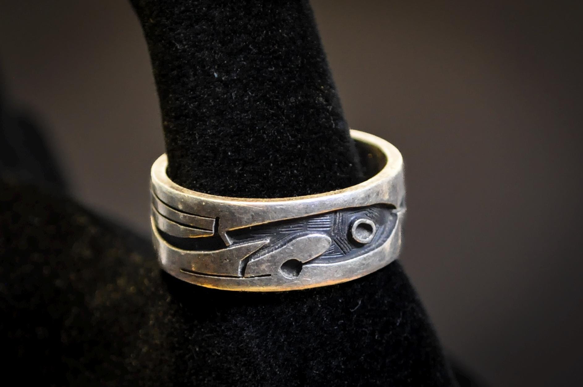Vintage Hopi Sterling Silver Overlay Ring Size 11.5 - Signed Native American Sterling Silver Spiral Overlay Band Size 11.5