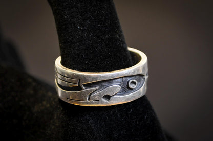 Vintage Hopi Sterling Silver Overlay Ring Size 11.5 - Signed Native American Sterling Silver Spiral Overlay Band Size 11.5