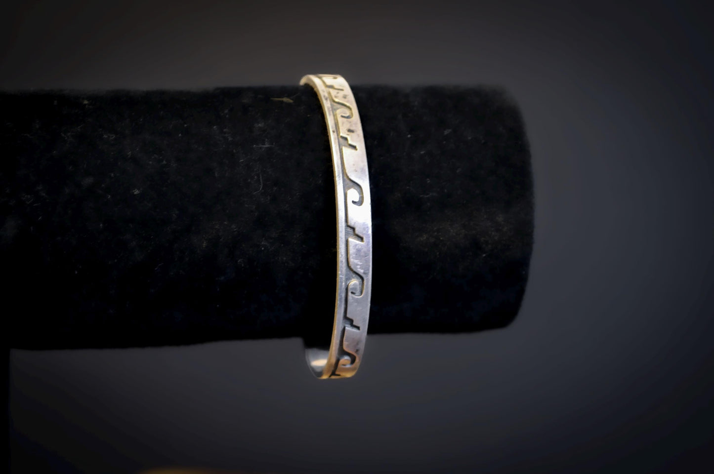 Vintage Hopi Casey Cuch Sterling Silver Cuff Bracelet - Hopi Silver Overlay Wave Pattern Cuff Bracelet by Casey Cuch