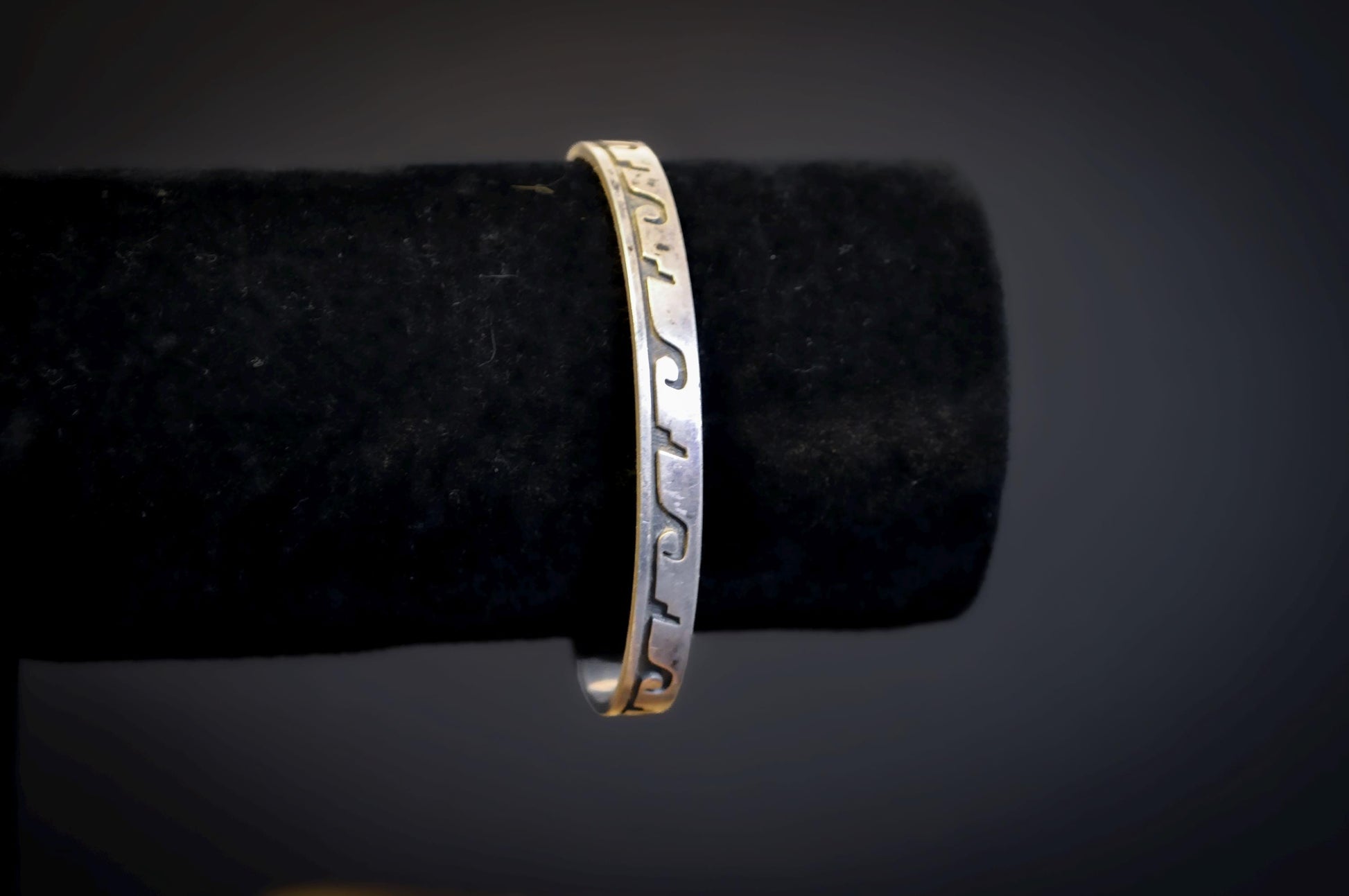Vintage Hopi Casey Cuch Sterling Silver Cuff Bracelet - Hopi Silver Overlay Wave Pattern Cuff Bracelet by Casey Cuch