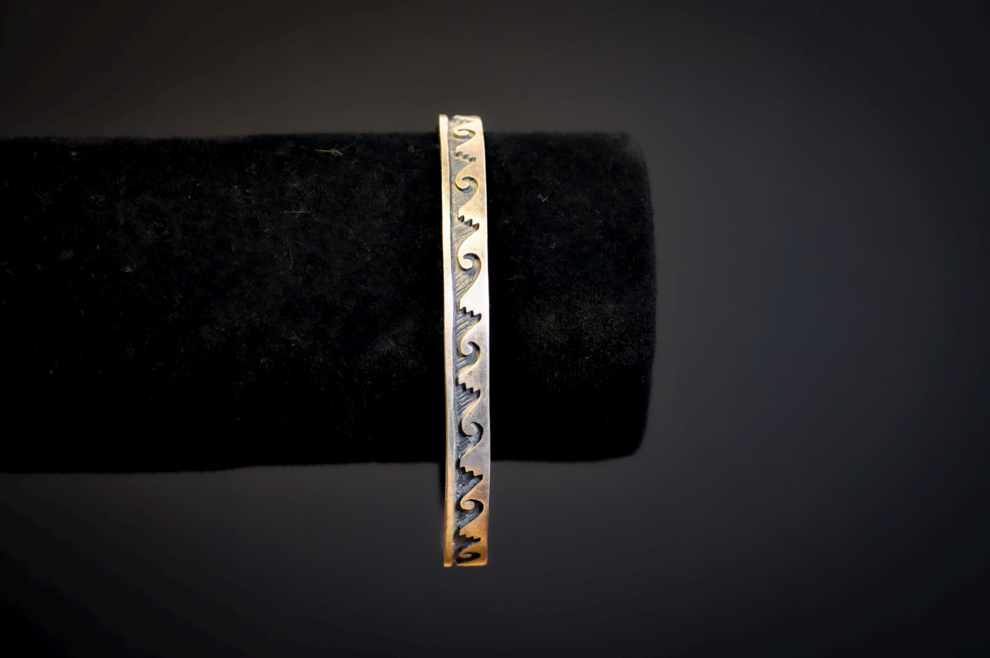 Native American Sterling Silver Wave Overlay Thin Cuff - Navajo Style Water Waves Sterling Silver Turtle Hallmark Bracelet