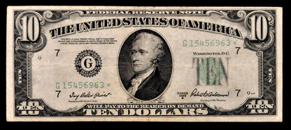1950-B Federal Reserve 10 Dollar Star Note - Chicago (G) Issue - Choice Very Fine (Vf+) - 1950B Ten Dollar Green Seal Star Note - Fr#2012-G*