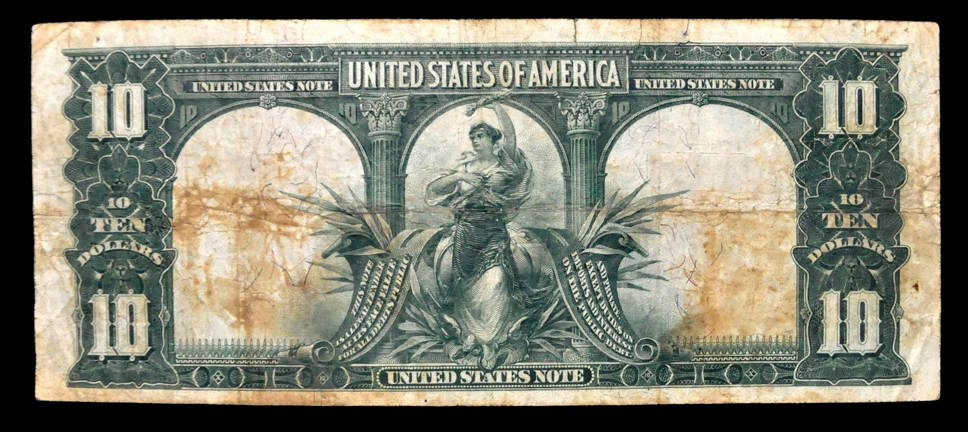1901 US Legal Tender 10 Dollar Bison Note - RARE Parker/Burke Signed - Palindrome Serial - 1901 Large Red Seal Ten Dollar Note - Fr#119