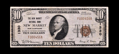 RARE 1929 Newmarket New Hampshire 10 Dollar National Currency Note - Type 1 - 1929 Brown Seal Ten Dollar NH Charter Note - Charter 1330