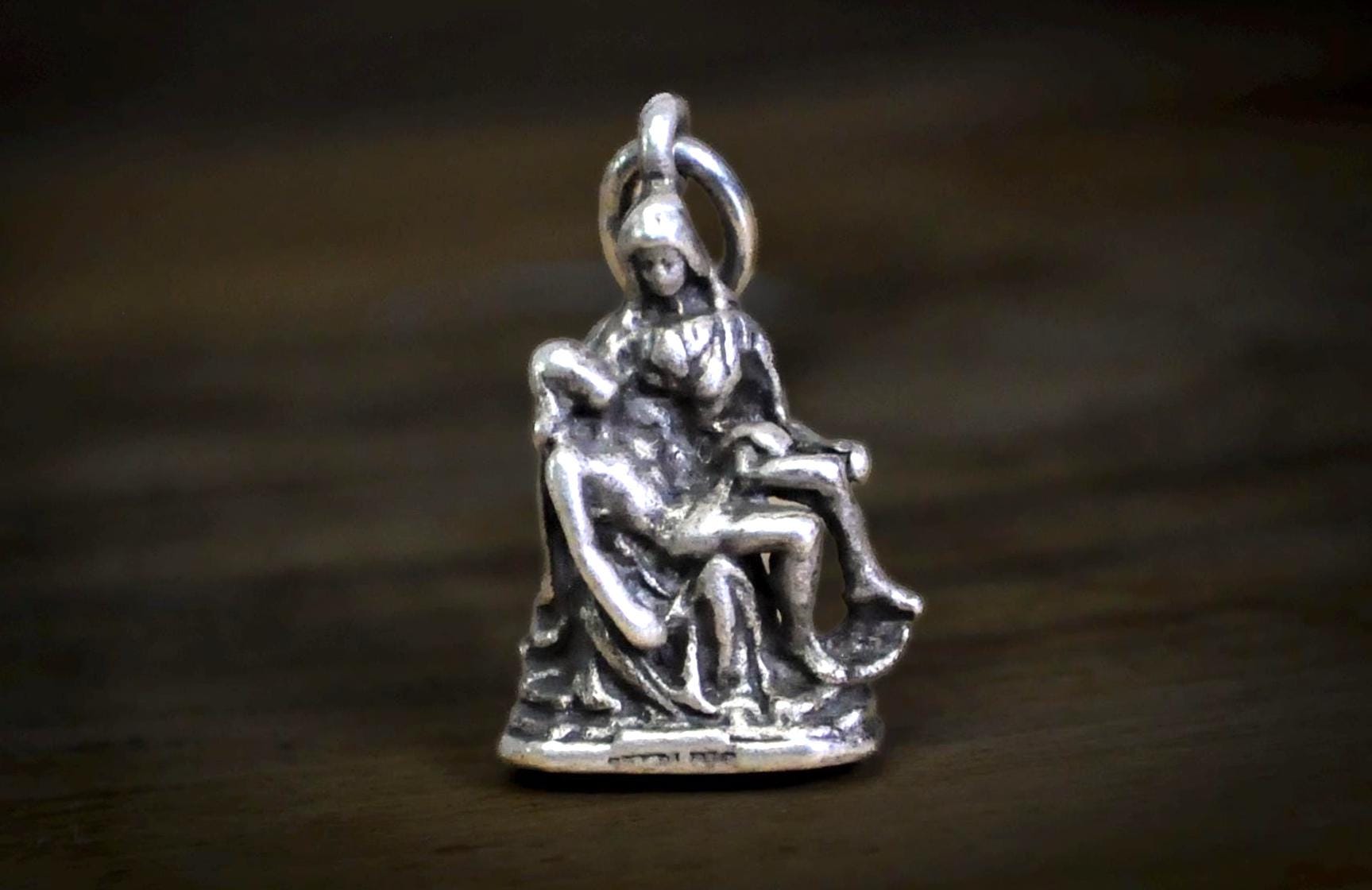 La Pieta Michelangelo Sterling Silver Bracelet Charm - Vintage Sterling Silver Pieta Religious Pendant