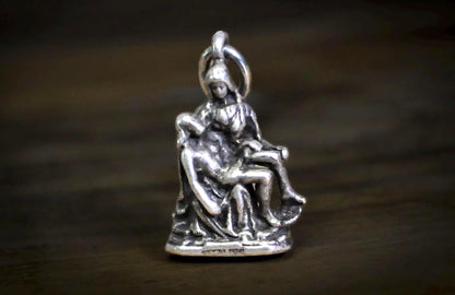La Pieta Michelangelo Sterling Silver Bracelet Charm - Vintage Sterling Silver Pieta Religious Pendant
