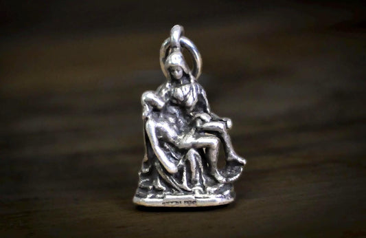 La Pieta Michelangelo Sterling Silver Bracelet Charm - Vintage Sterling Silver Pieta Religious Pendant