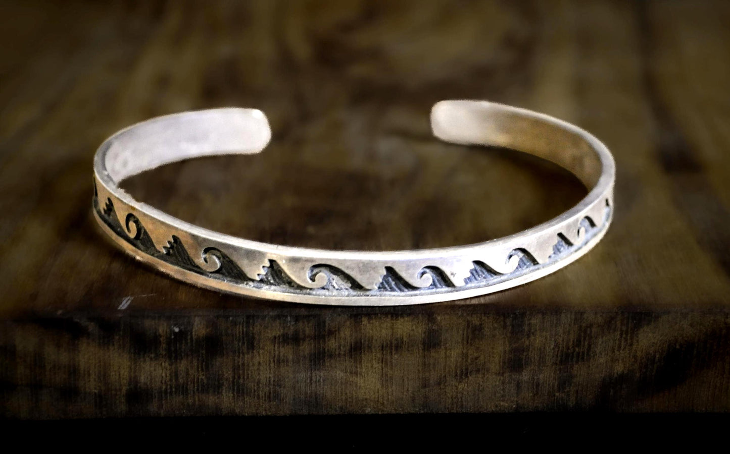 Native American Sterling Silver Wave Overlay Thin Cuff - Navajo Style Water Waves Sterling Silver Turtle Hallmark Bracelet