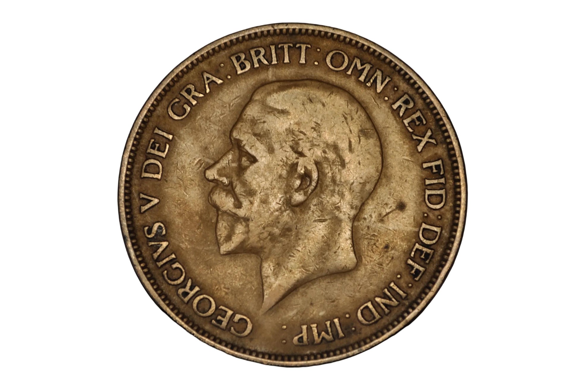 1929 Great Britain One Penny Major Vertical Lamination Error - 1929 George V British Penny Planchet Flaw / Lamination Peel